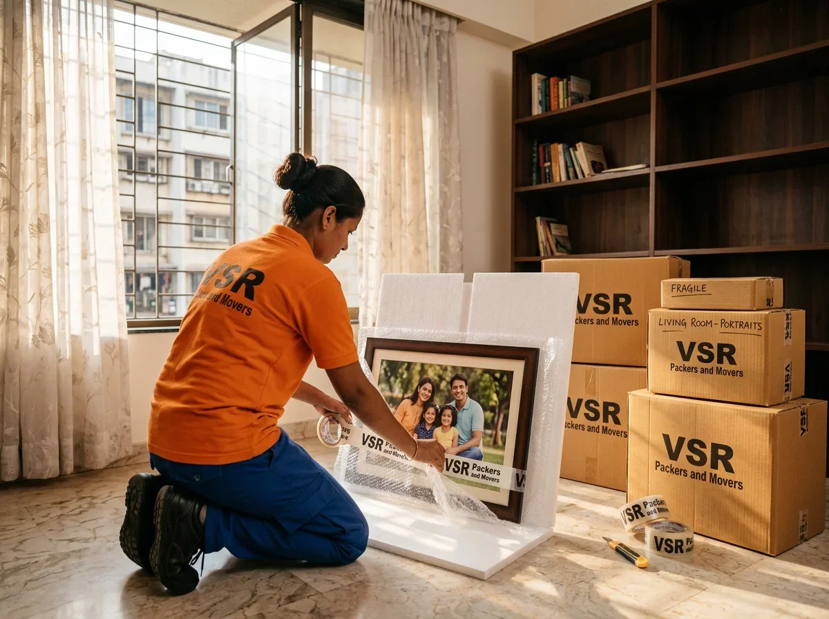 VSR Packers team carefully packing household furniture with bubble wrap